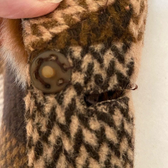 Alpaca Fashion Classic Basynu Lapin fur collar plaid coat, brown/beige Size M - Picture 10 of 16